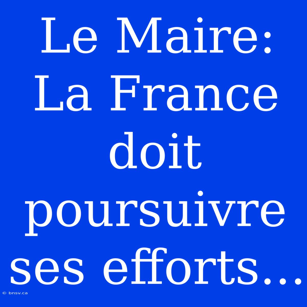 Le Maire: La France Doit Poursuivre Ses Efforts...