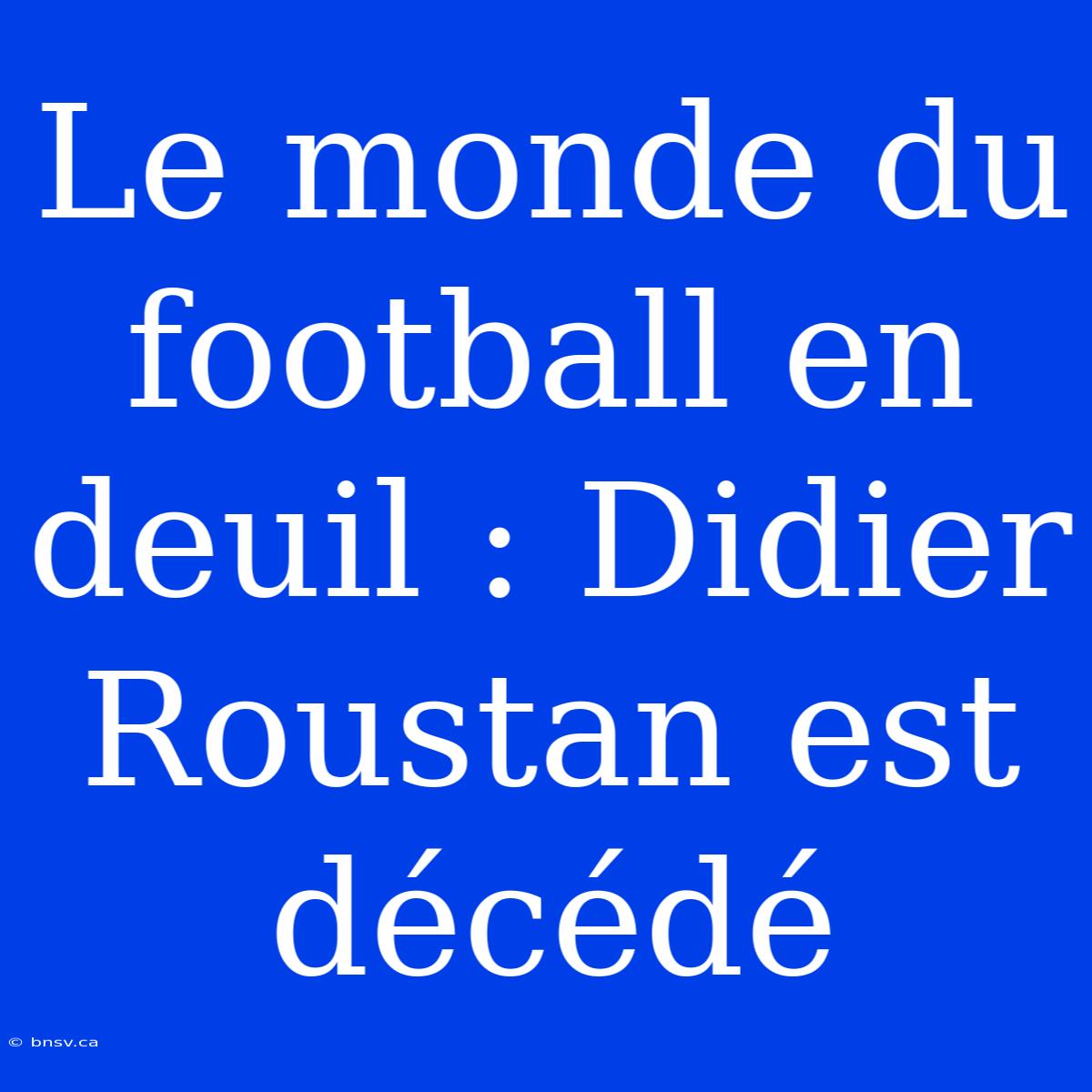 Le Monde Du Football En Deuil : Didier Roustan Est Décédé