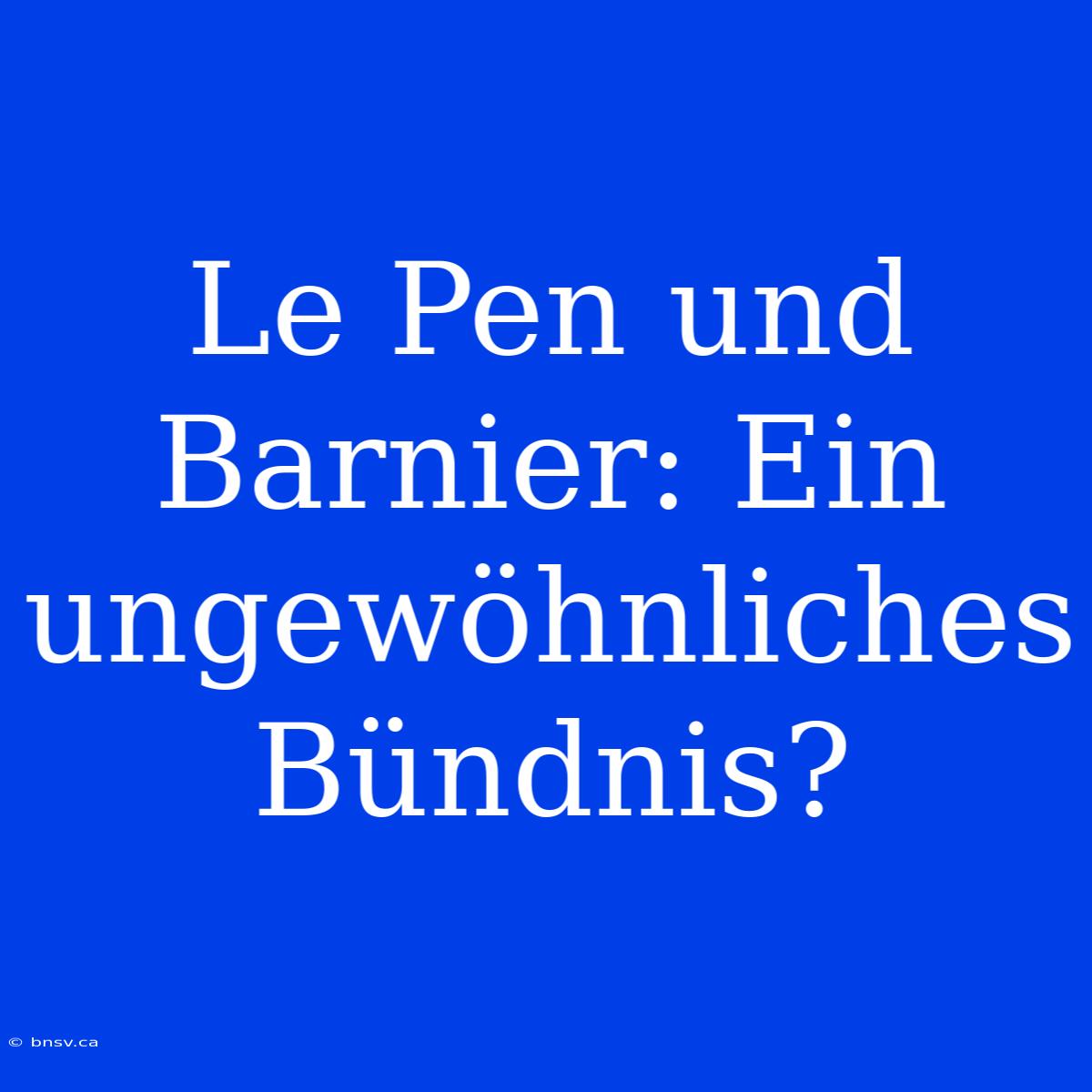 Le Pen Und Barnier: Ein Ungewöhnliches Bündnis?