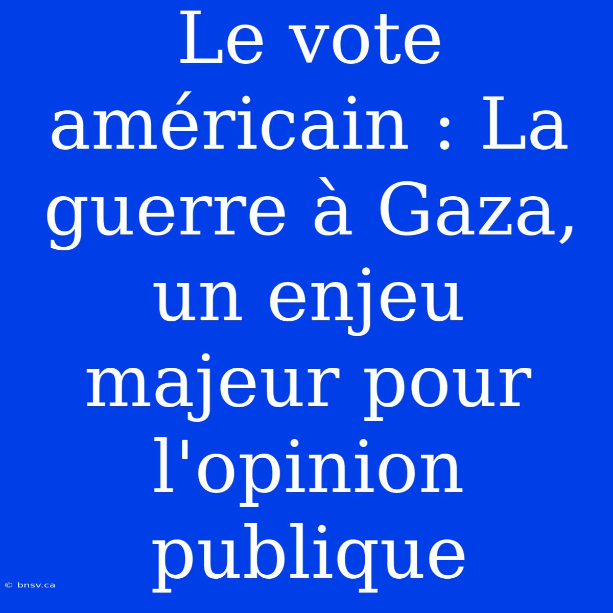 Le Vote Américain : La Guerre À Gaza, Un Enjeu Majeur Pour L'opinion Publique