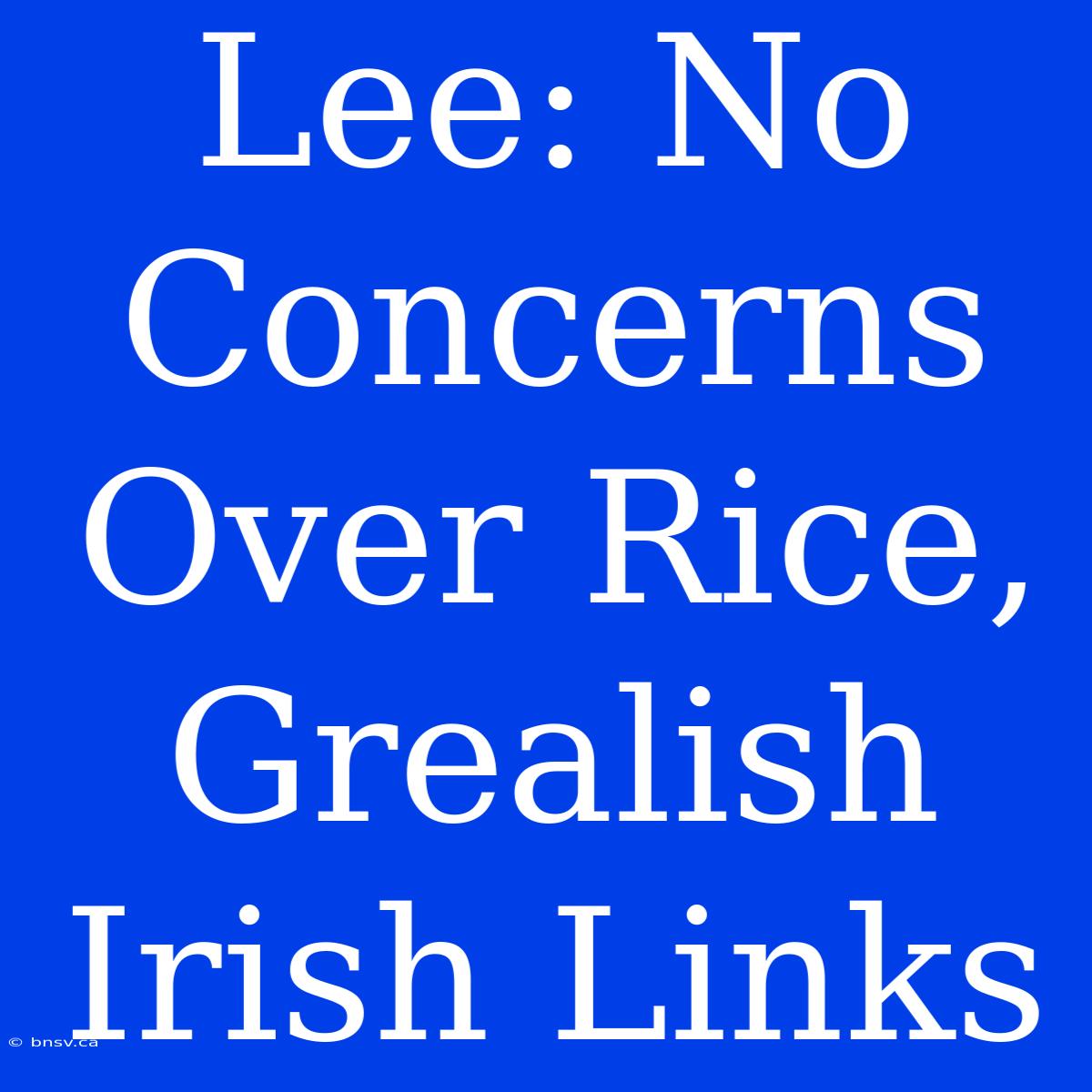 Lee: No Concerns Over Rice, Grealish Irish Links