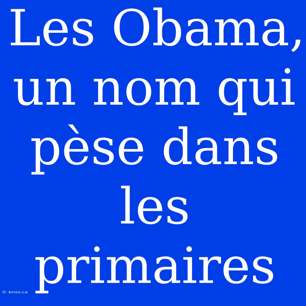 Les Obama, Un Nom Qui Pèse Dans Les Primaires