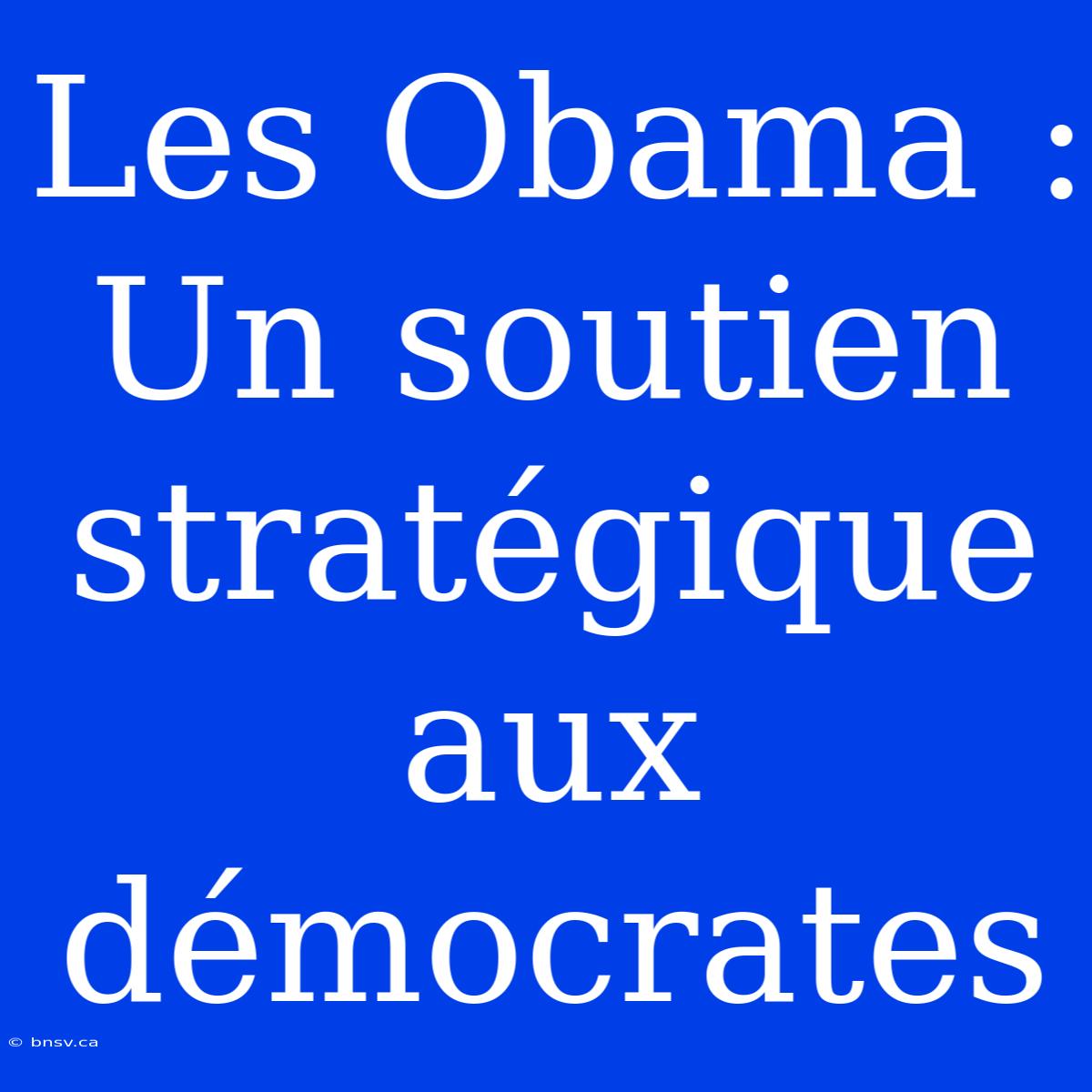 Les Obama : Un Soutien Stratégique Aux Démocrates