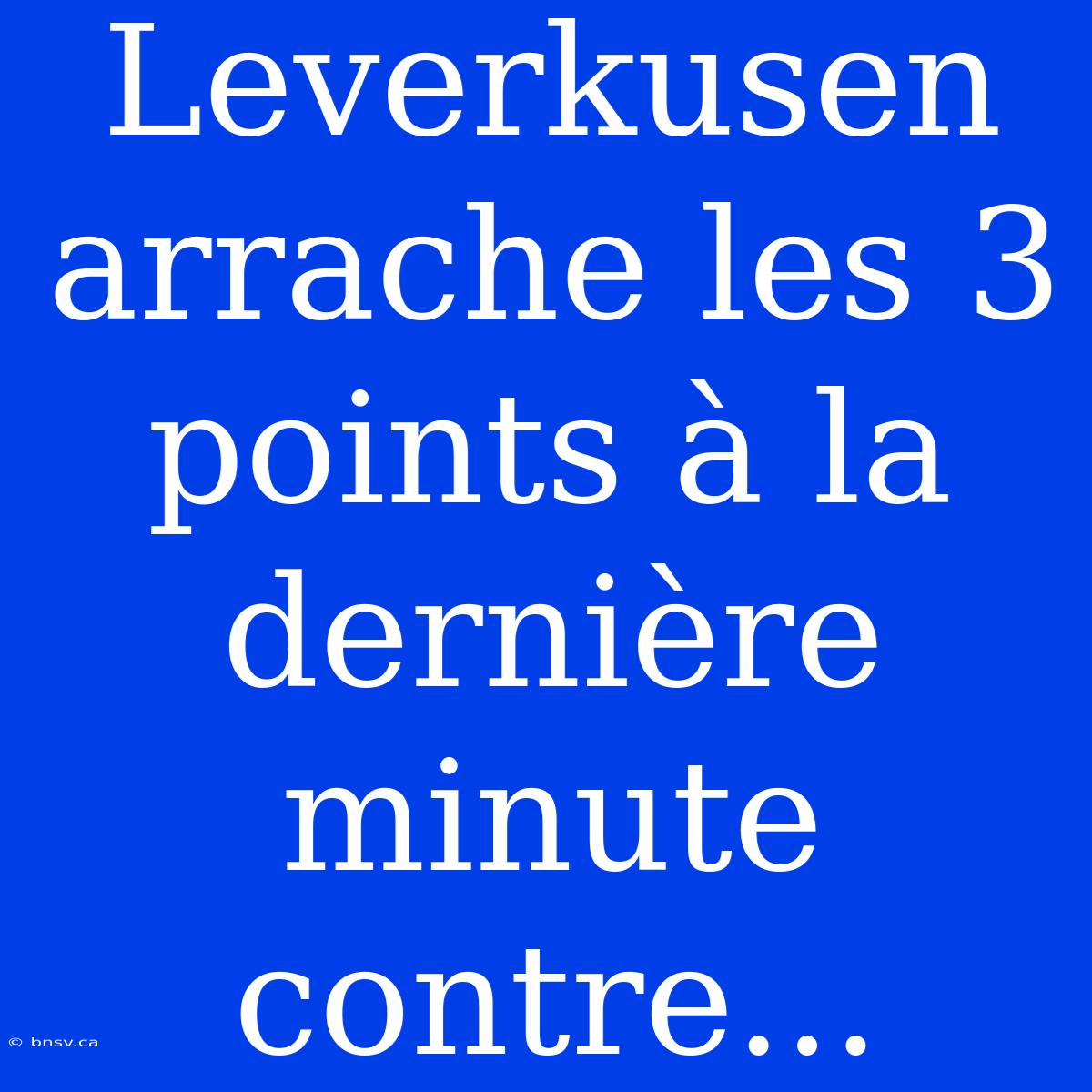 Leverkusen Arrache Les 3 Points À La Dernière Minute Contre...