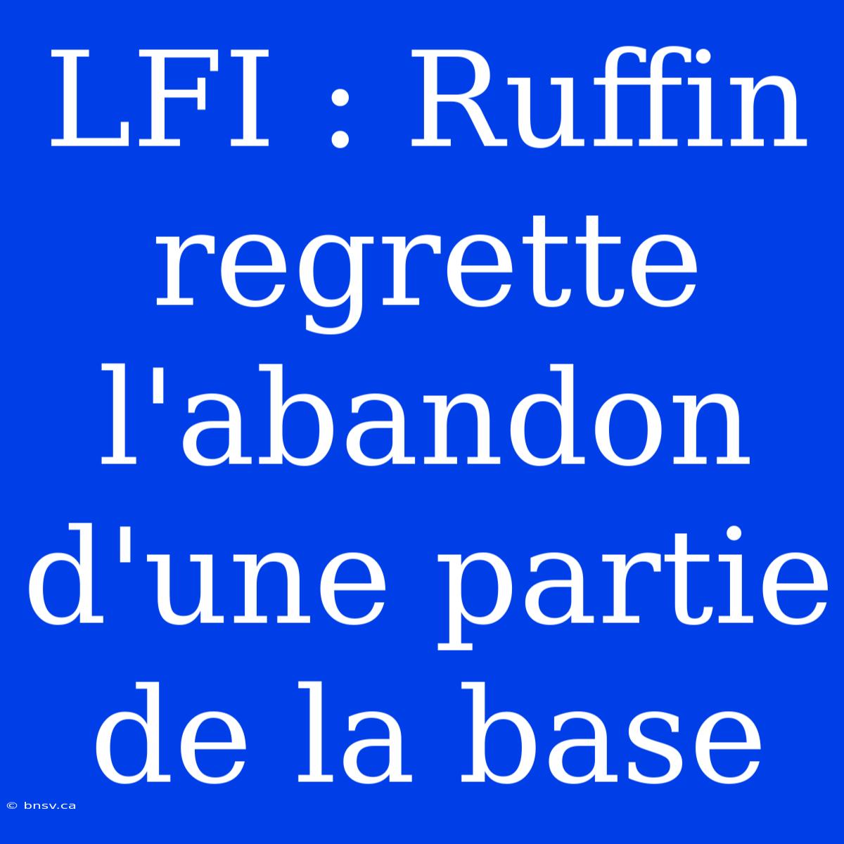 LFI : Ruffin Regrette L'abandon D'une Partie De La Base