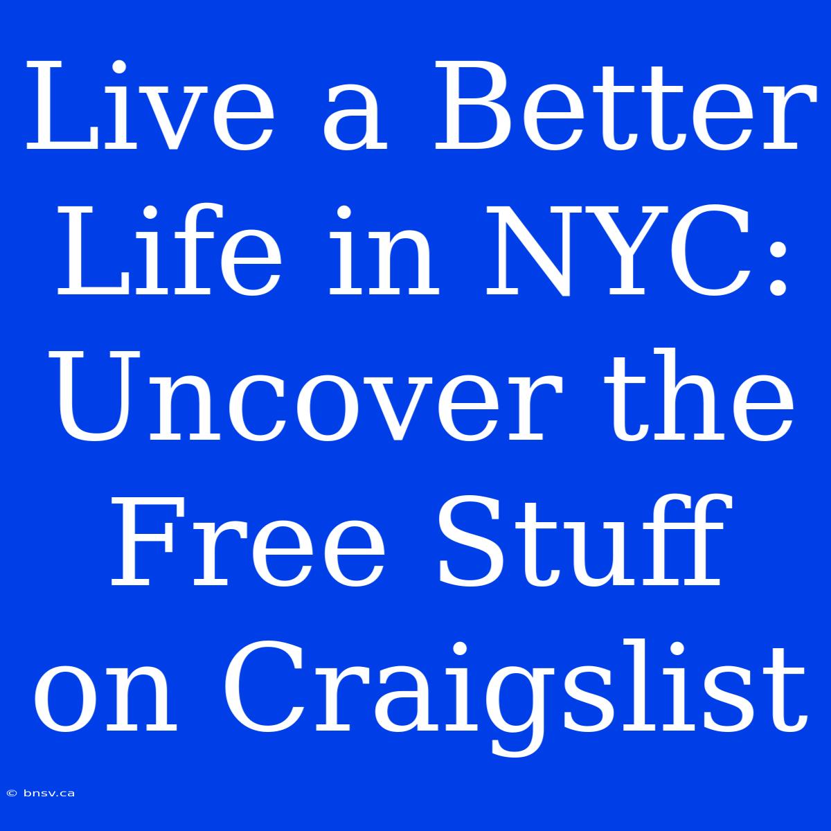 Live A Better Life In NYC: Uncover The Free Stuff On Craigslist