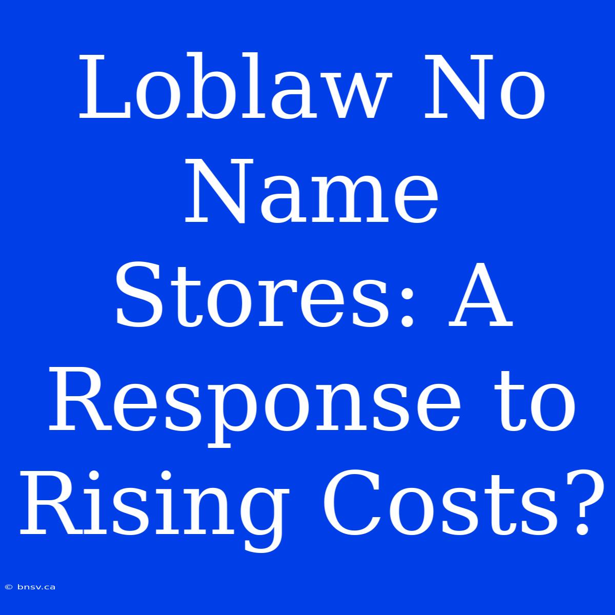 Loblaw No Name Stores: A Response To Rising Costs?