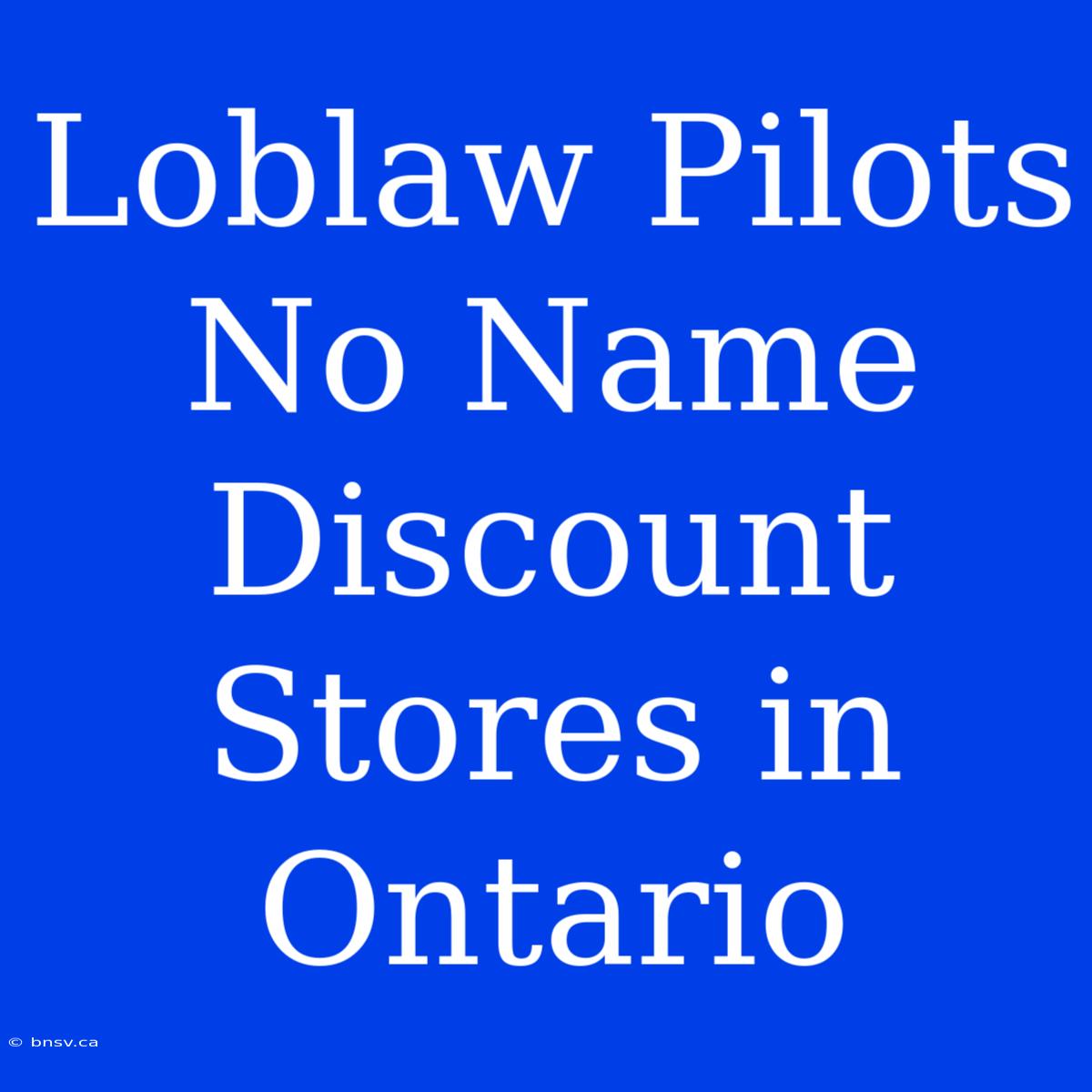 Loblaw Pilots No Name Discount Stores In Ontario