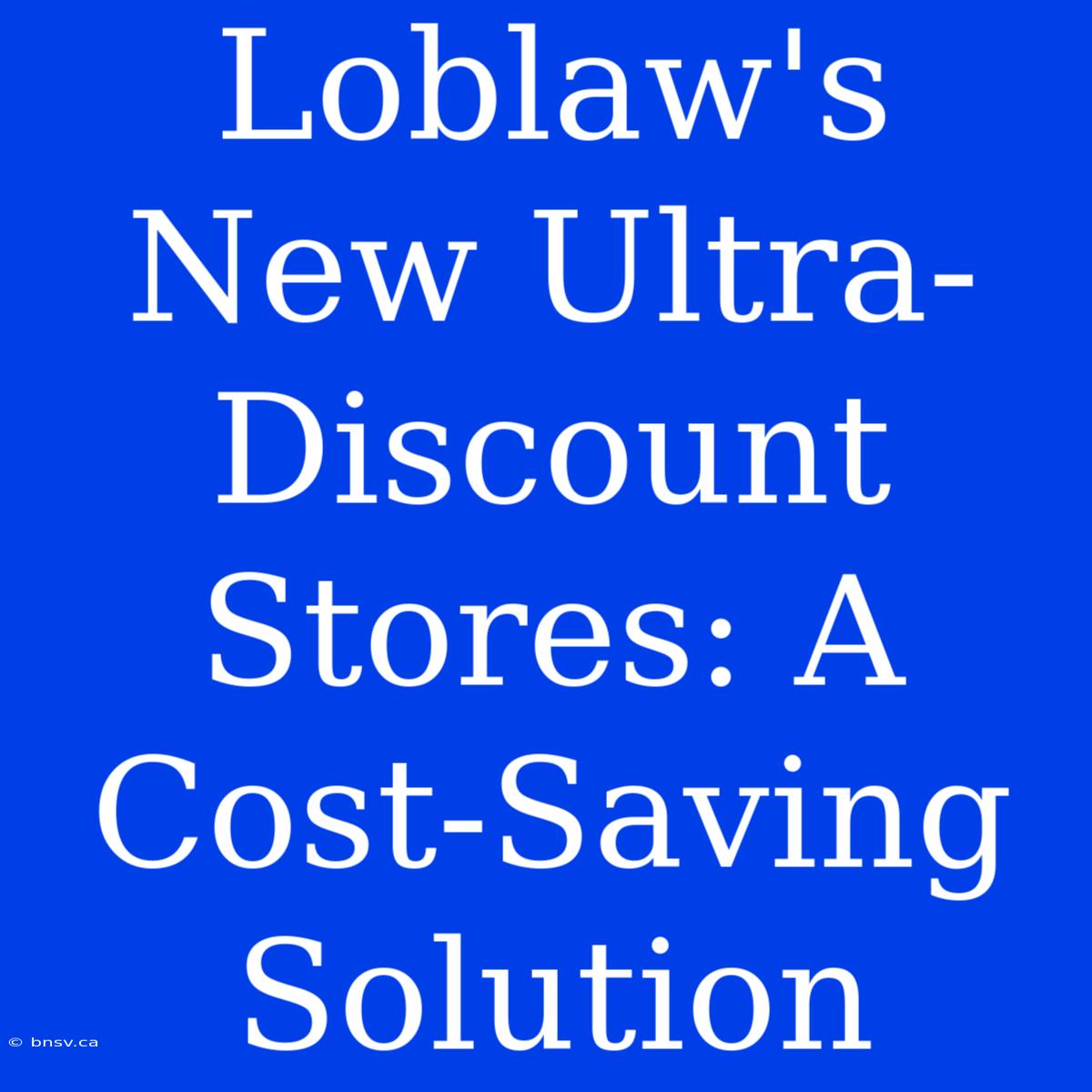 Loblaw's New Ultra-Discount Stores: A Cost-Saving Solution