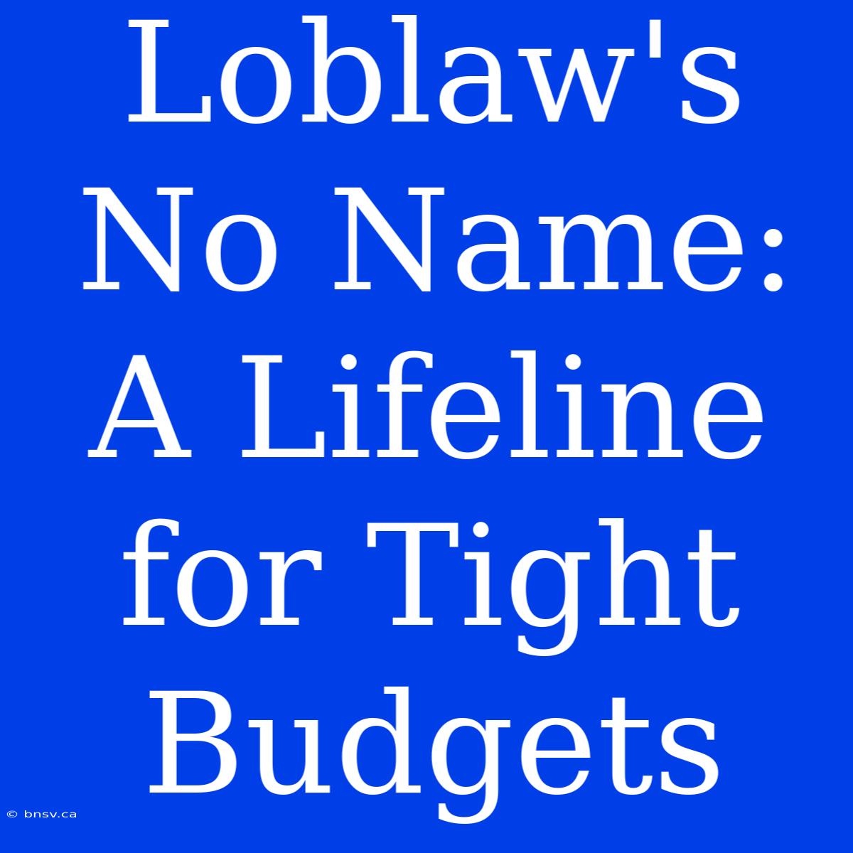 Loblaw's No Name: A Lifeline For Tight Budgets