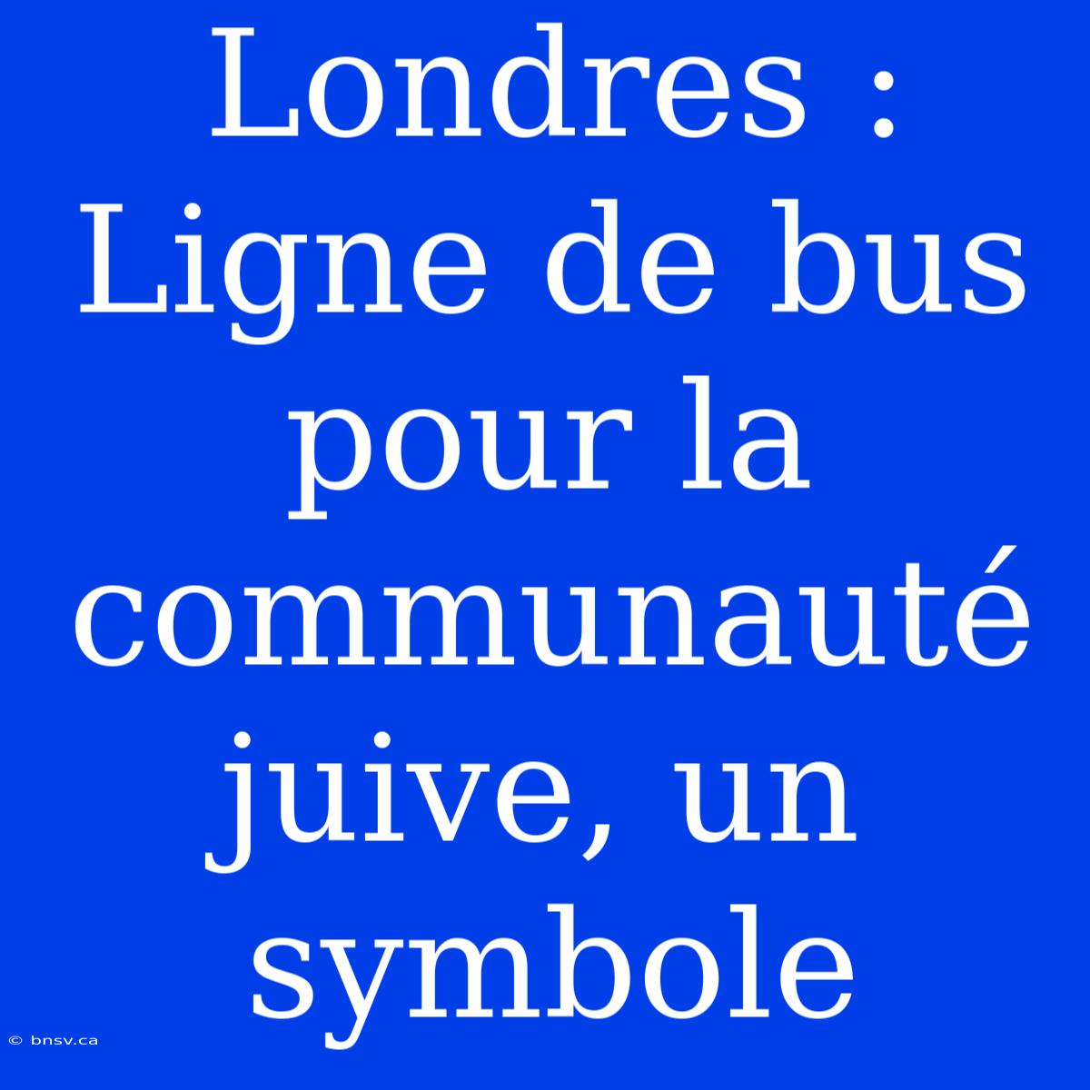 Londres : Ligne De Bus Pour La Communauté Juive, Un Symbole