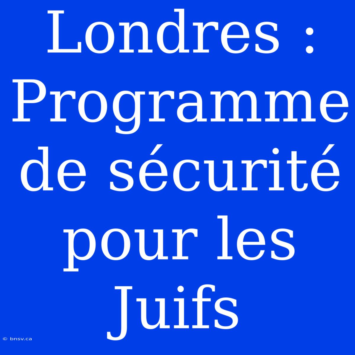 Londres : Programme De Sécurité Pour Les Juifs