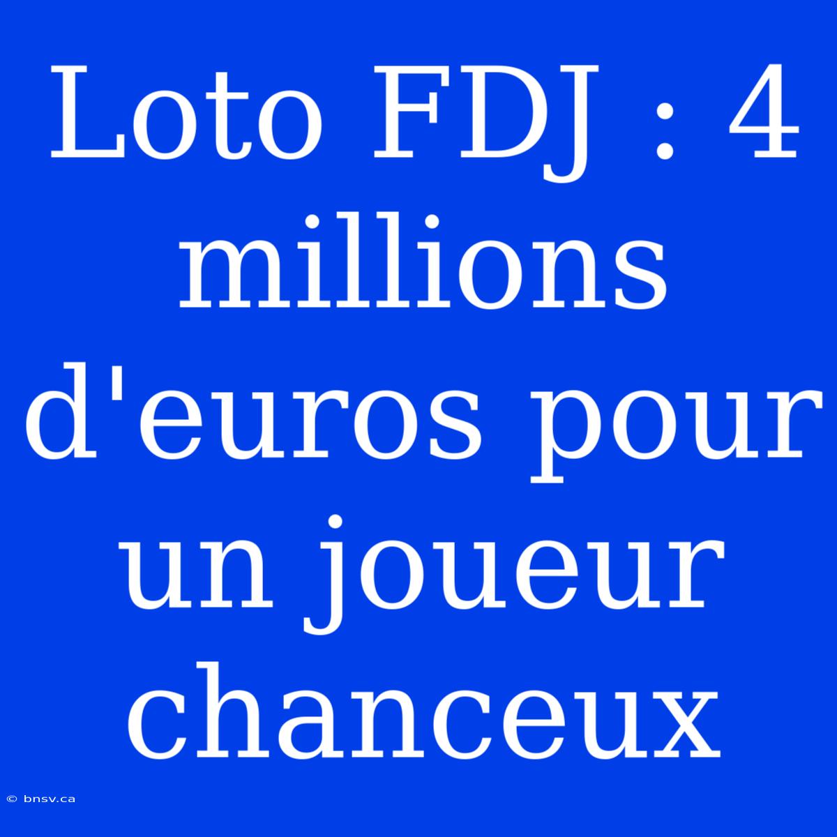 Loto FDJ : 4 Millions D'euros Pour Un Joueur Chanceux