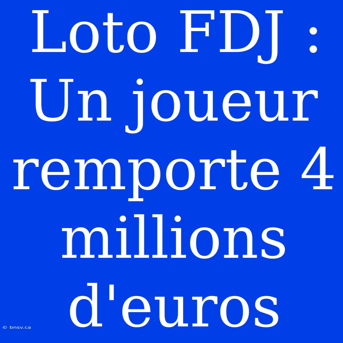 Loto FDJ : Un Joueur Remporte 4 Millions D'euros