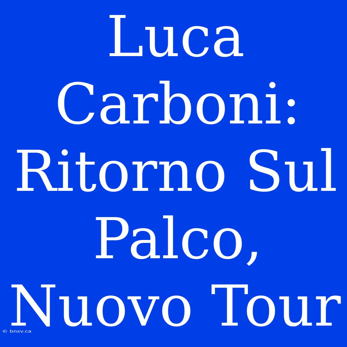 Luca Carboni: Ritorno Sul Palco, Nuovo Tour