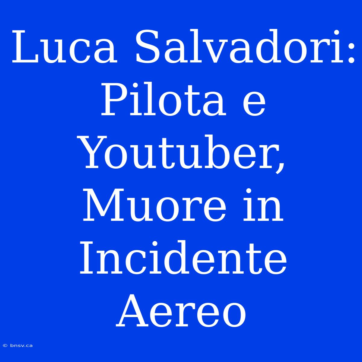 Luca Salvadori: Pilota E Youtuber, Muore In Incidente Aereo