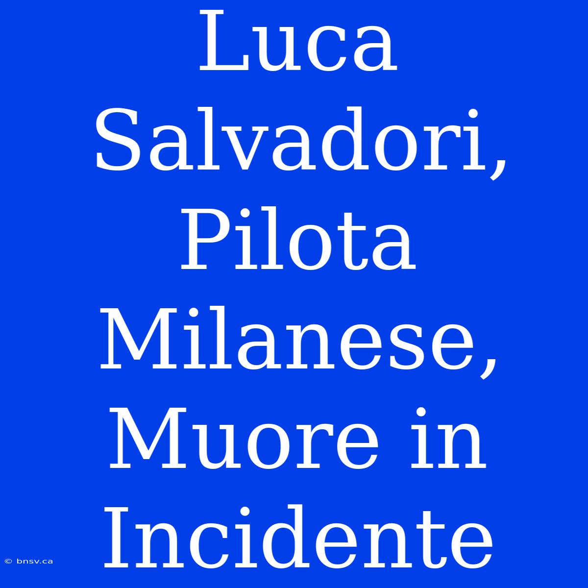 Luca Salvadori, Pilota Milanese, Muore In Incidente