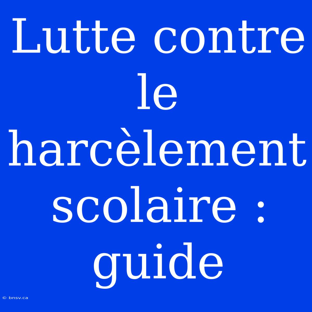 Lutte Contre Le Harcèlement Scolaire : Guide