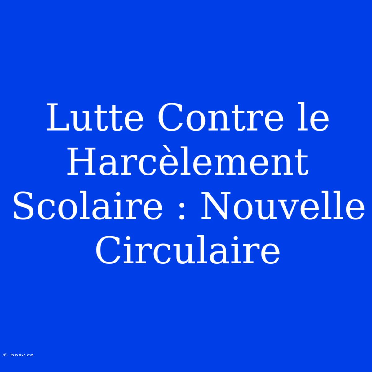 Lutte Contre Le Harcèlement Scolaire : Nouvelle Circulaire