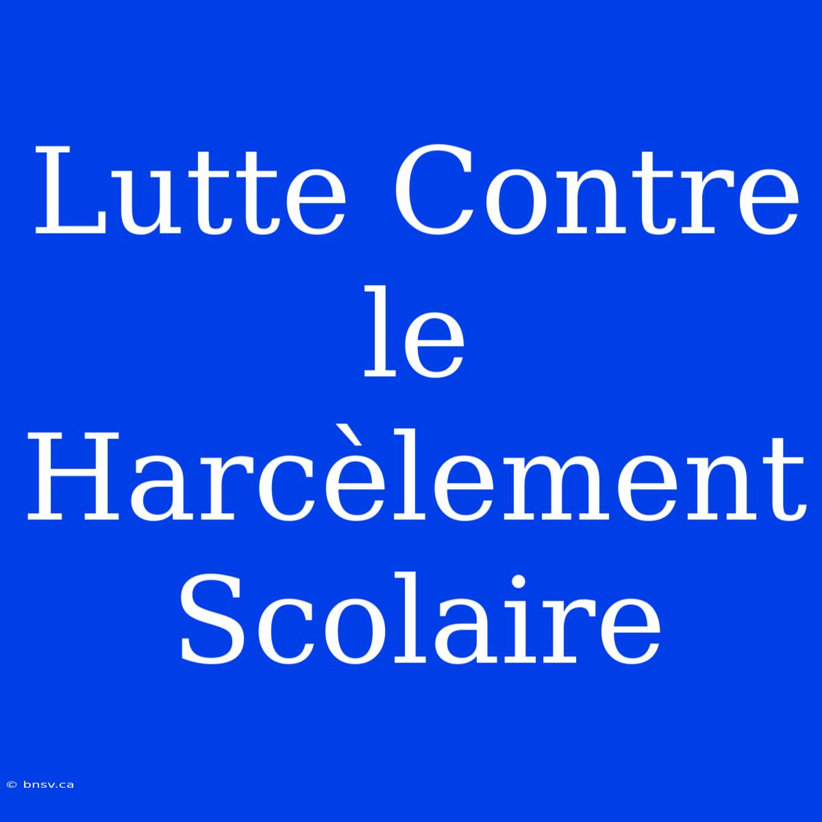 Lutte Contre Le Harcèlement Scolaire