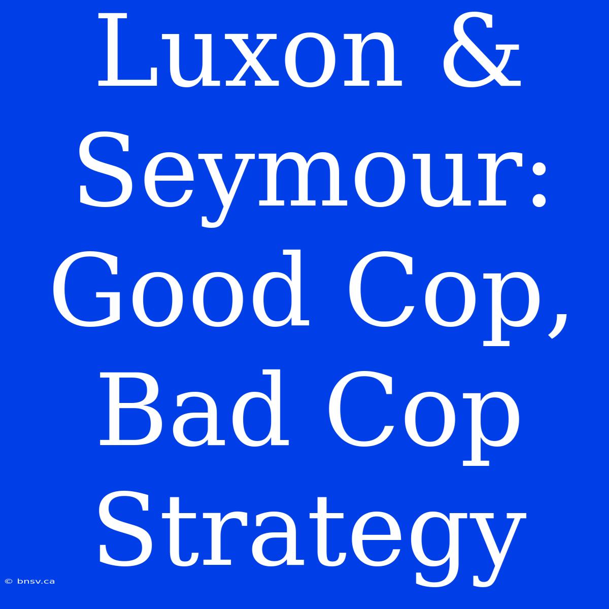 Luxon & Seymour: Good Cop, Bad Cop Strategy