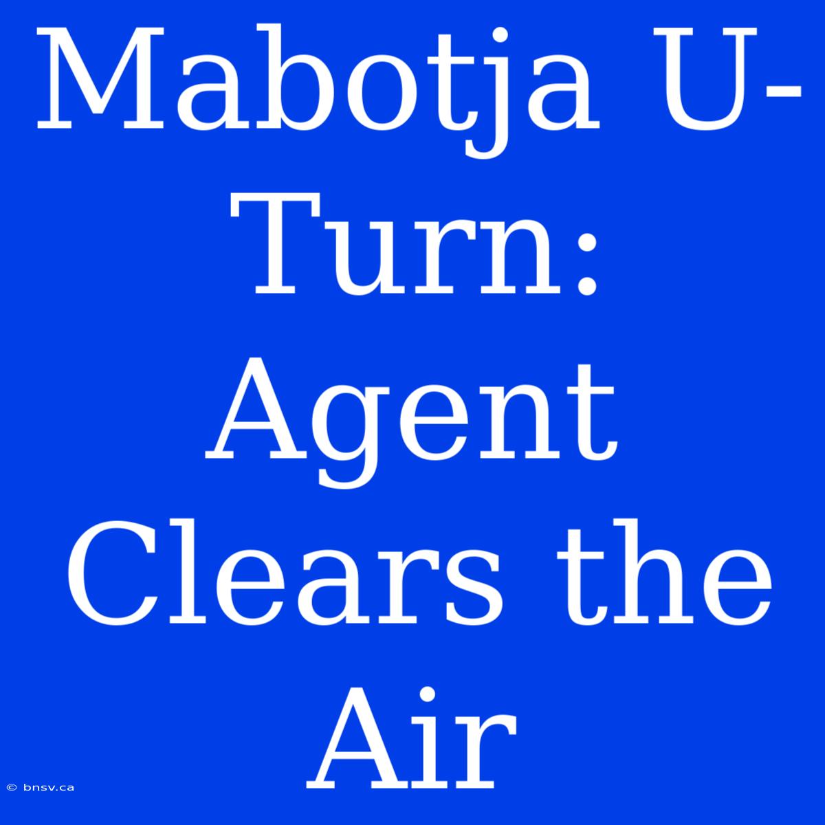 Mabotja U-Turn: Agent Clears The Air