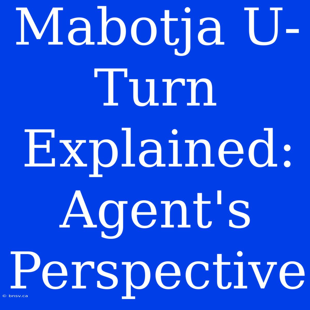 Mabotja U-Turn Explained: Agent's Perspective