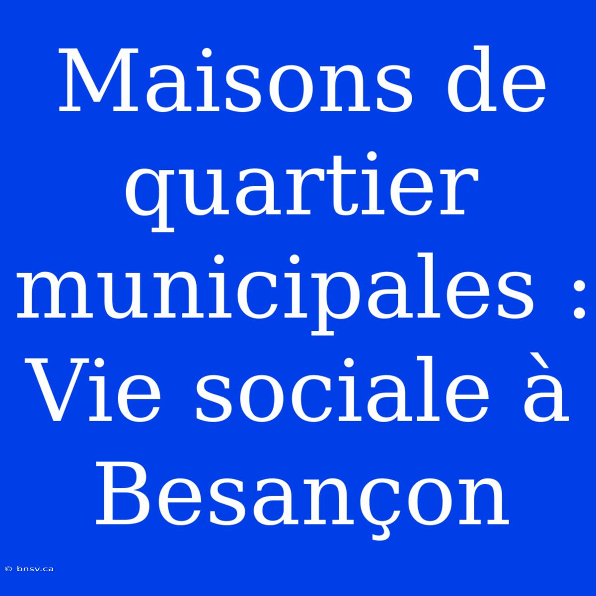 Maisons De Quartier Municipales : Vie Sociale À Besançon