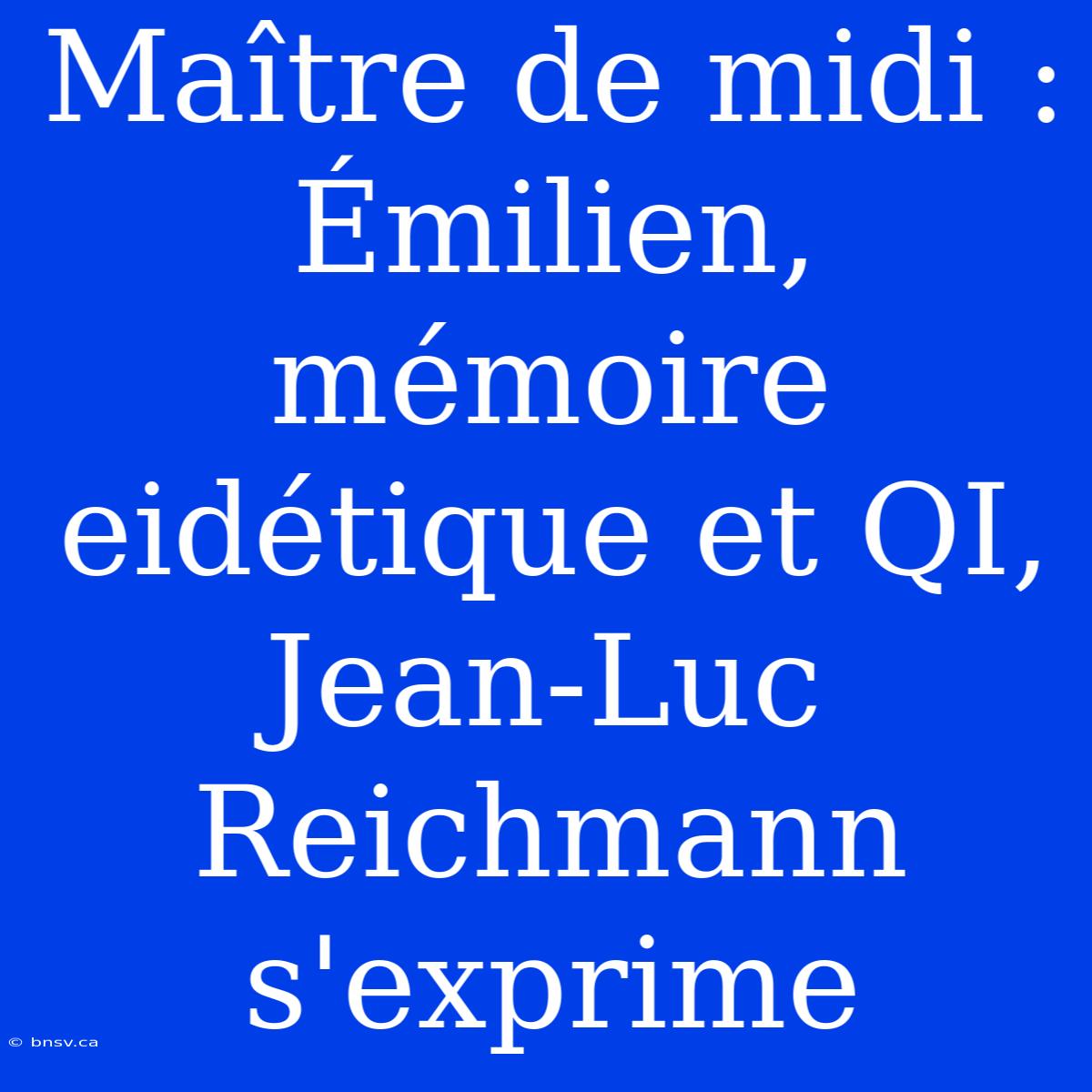 Maître De Midi : Émilien, Mémoire Eidétique Et QI, Jean-Luc Reichmann S'exprime