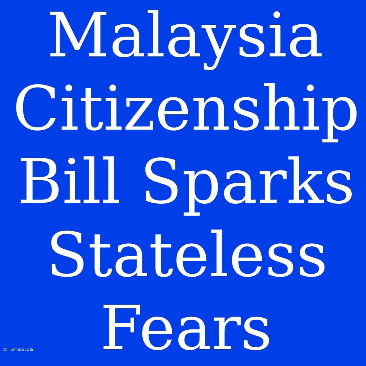 Malaysia Citizenship Bill Sparks Stateless Fears