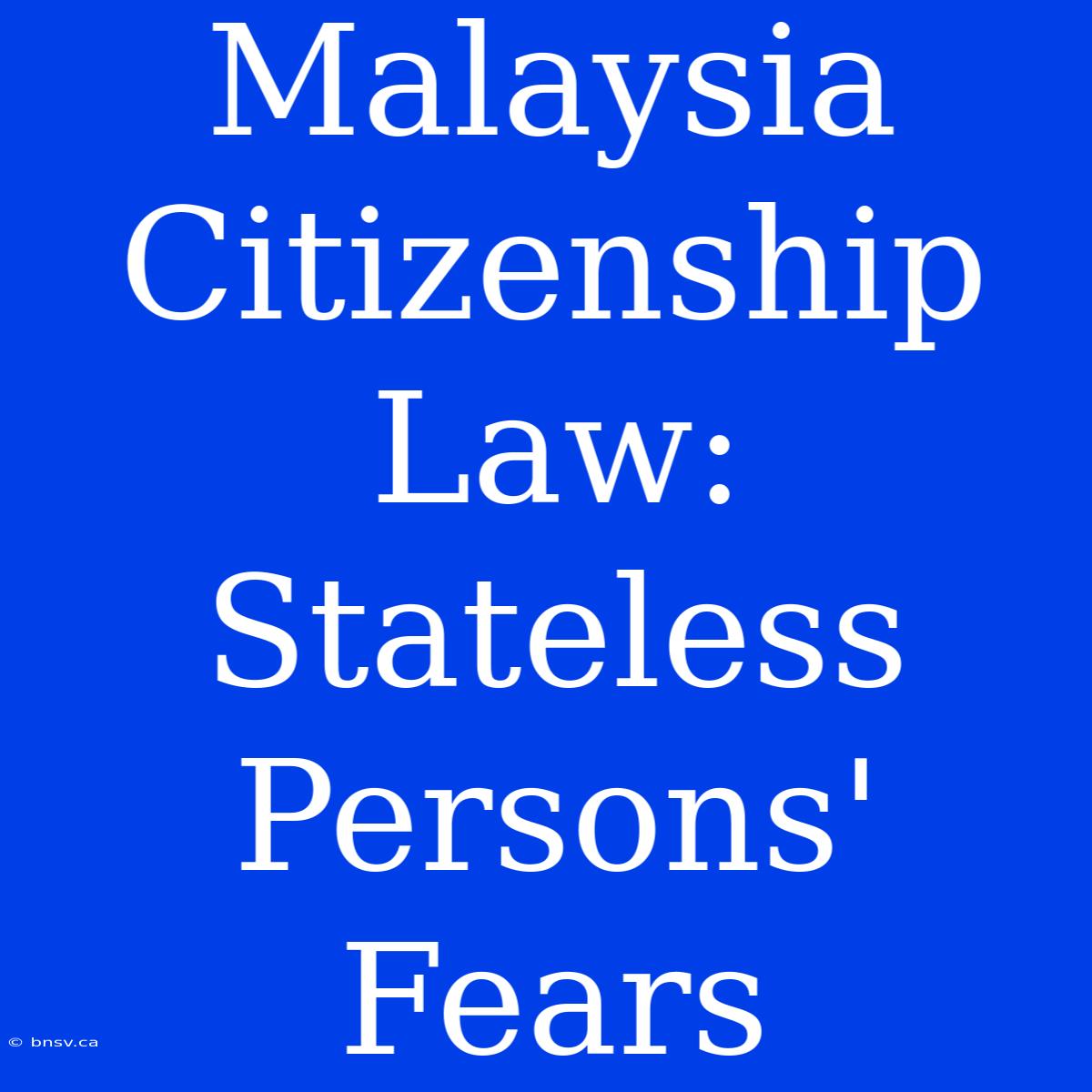 Malaysia Citizenship Law: Stateless Persons' Fears