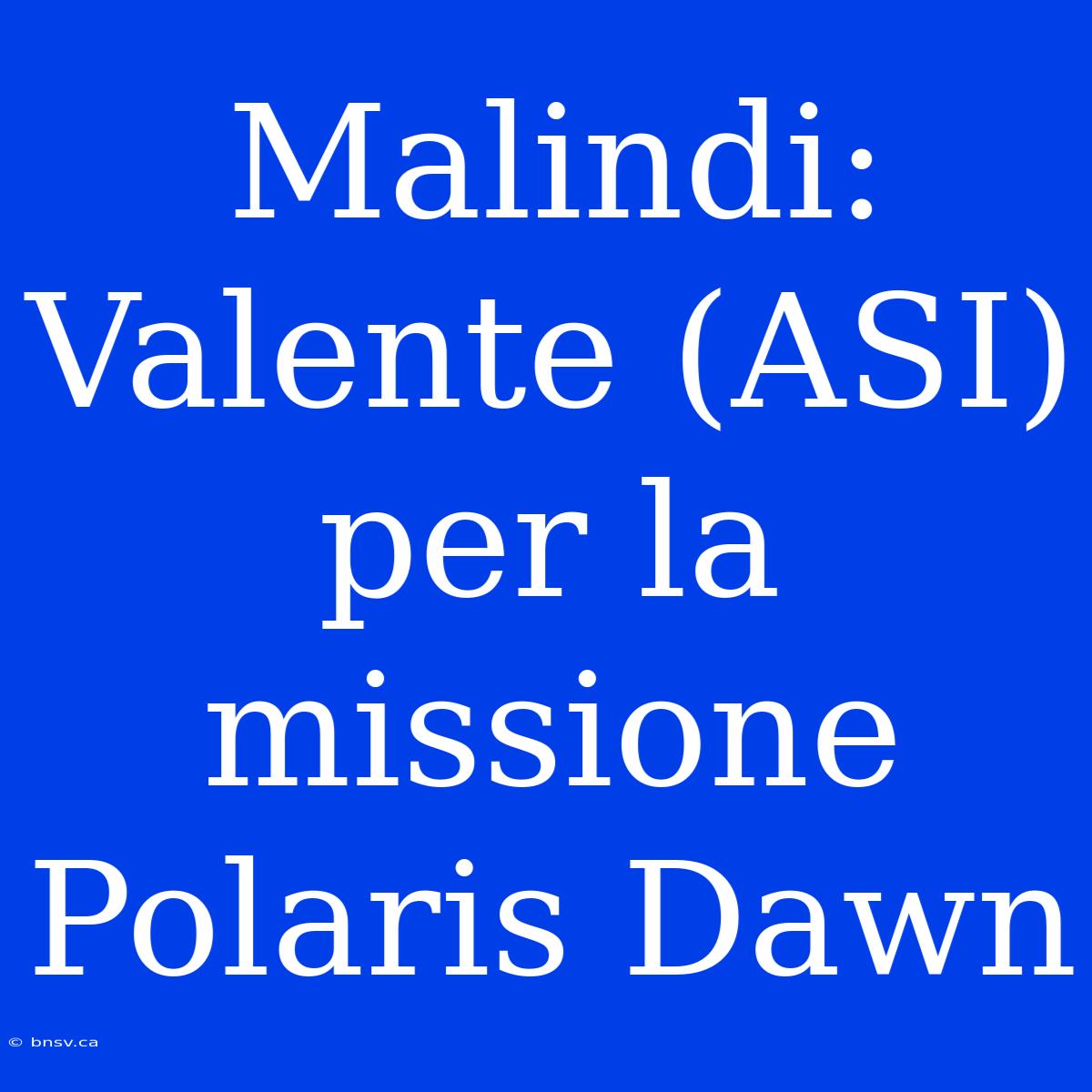 Malindi: Valente (ASI) Per La Missione Polaris Dawn