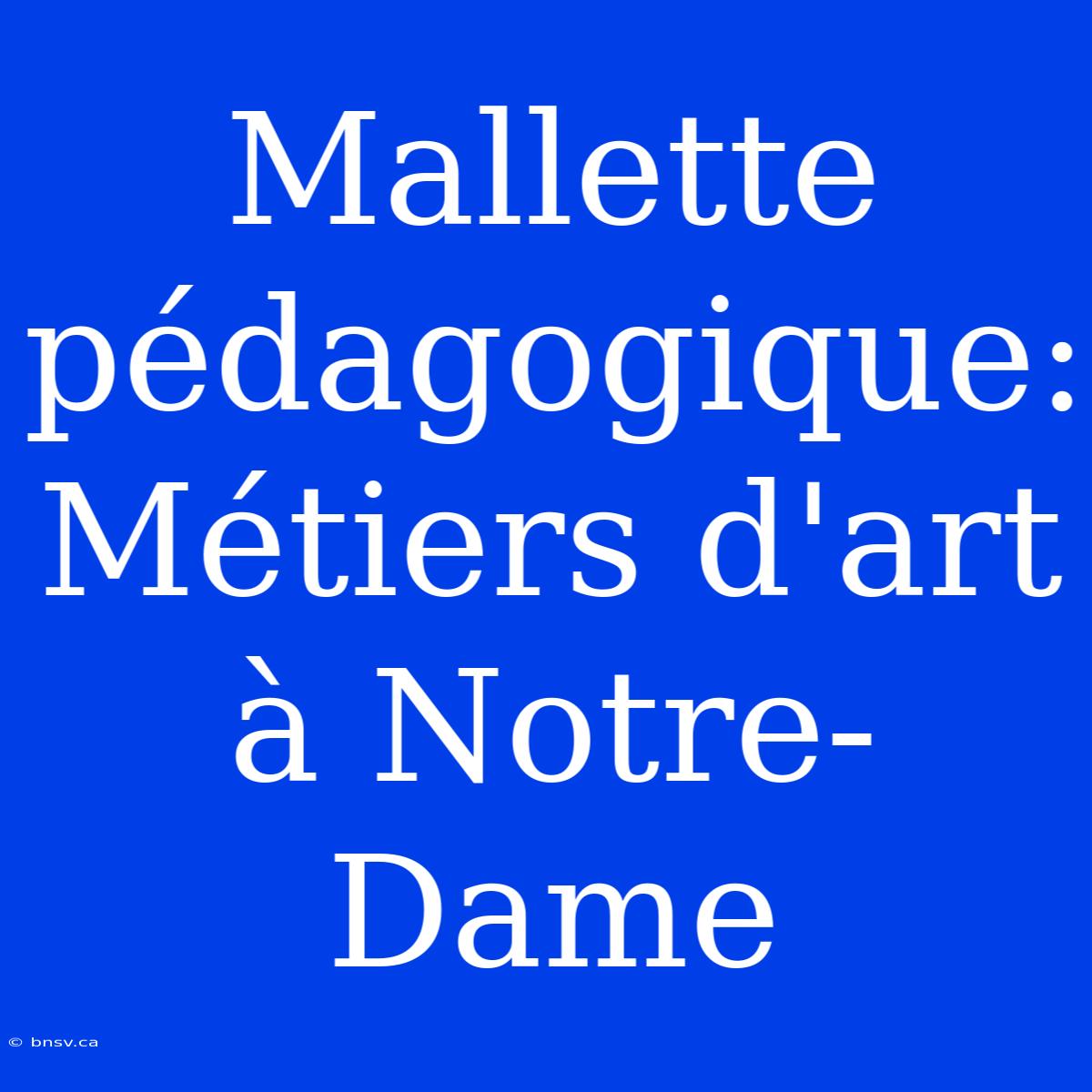 Mallette Pédagogique: Métiers D'art À Notre-Dame