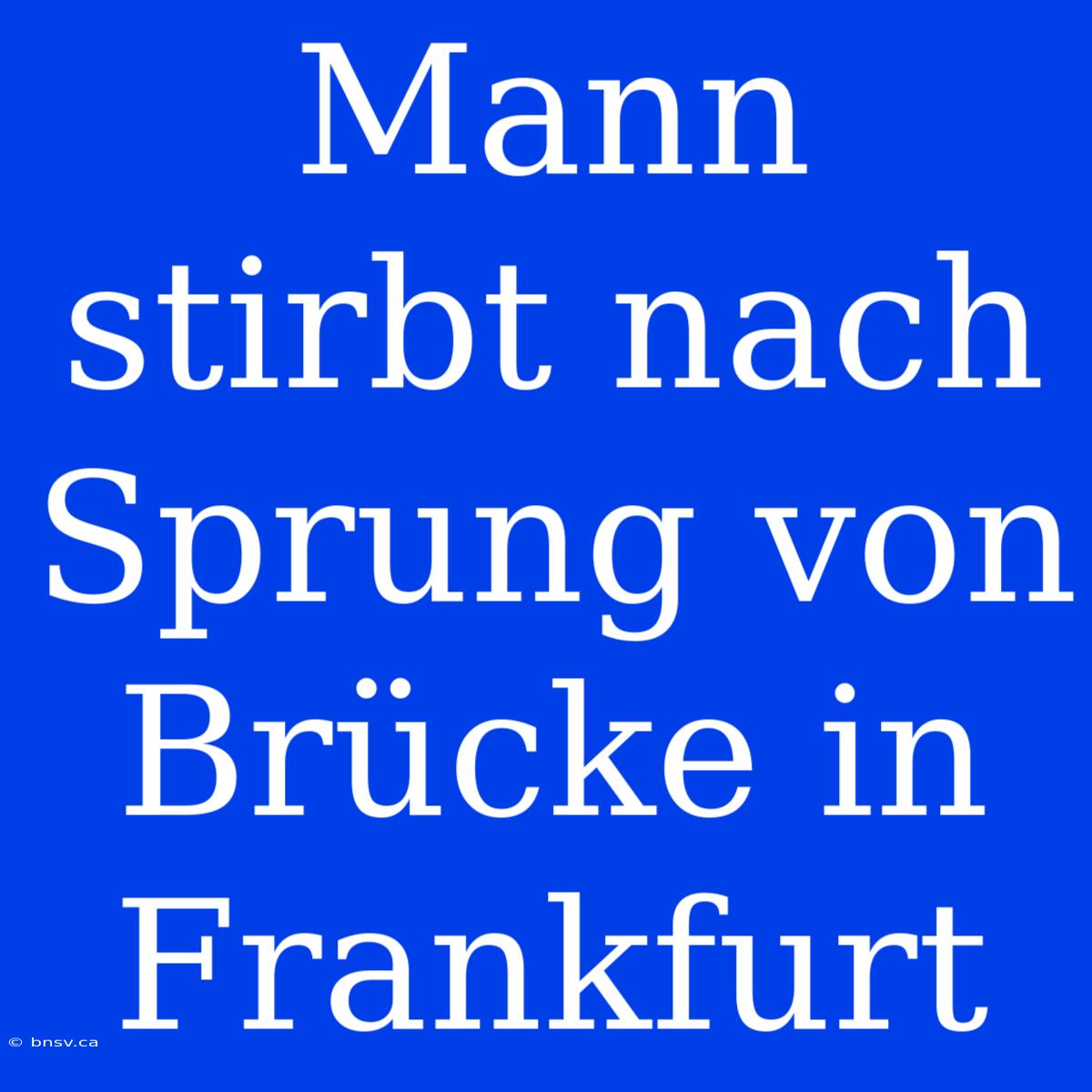 Mann Stirbt Nach Sprung Von Brücke In Frankfurt