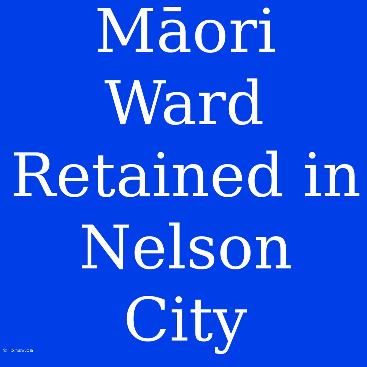 Māori Ward Retained In Nelson City