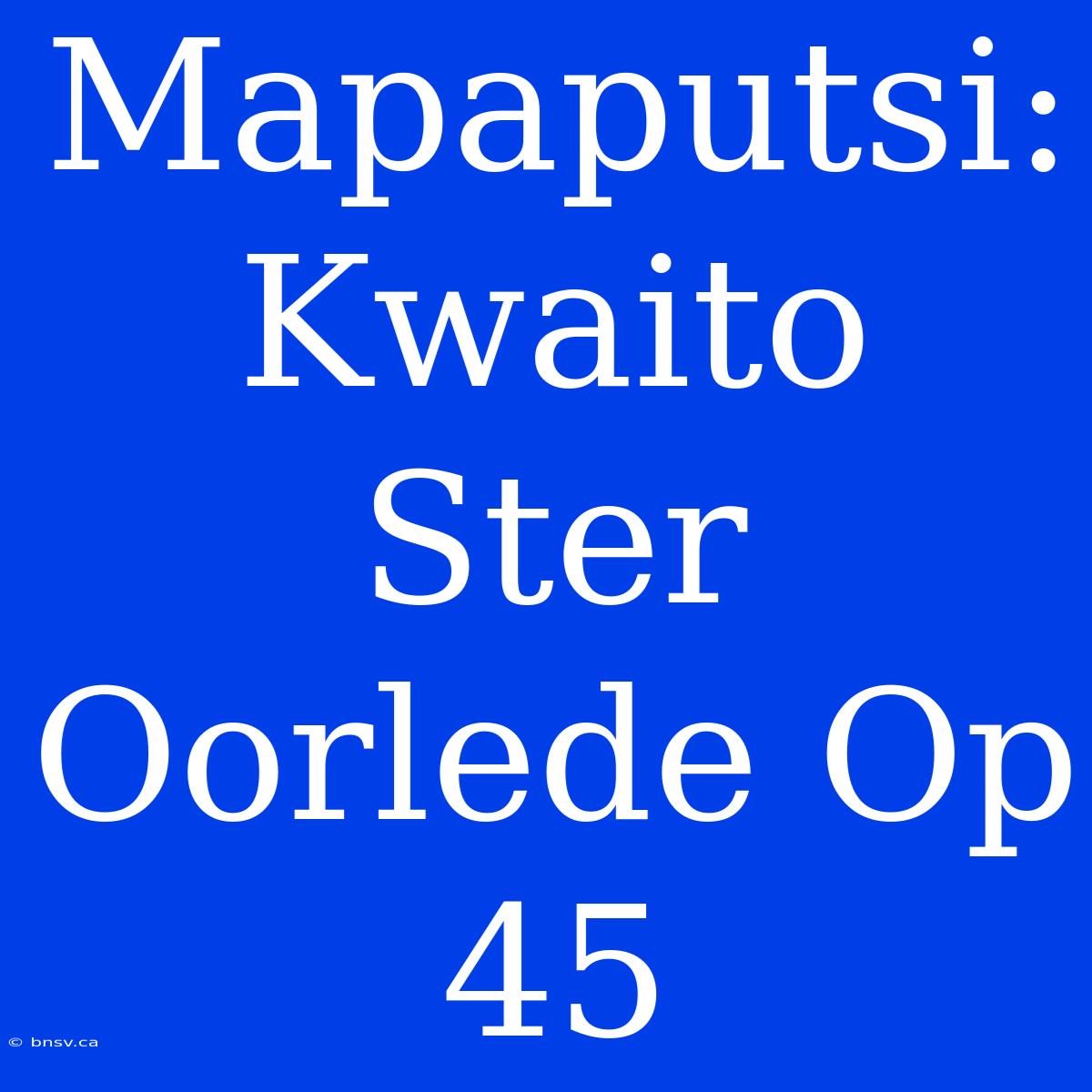 Mapaputsi: Kwaito Ster Oorlede Op 45