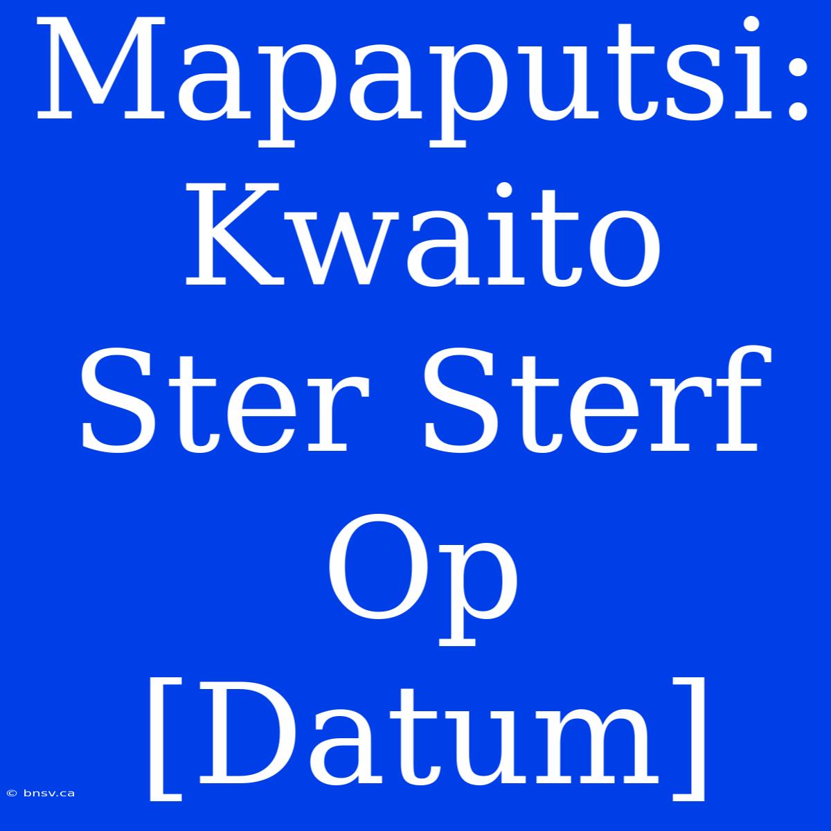 Mapaputsi: Kwaito Ster Sterf Op [Datum]