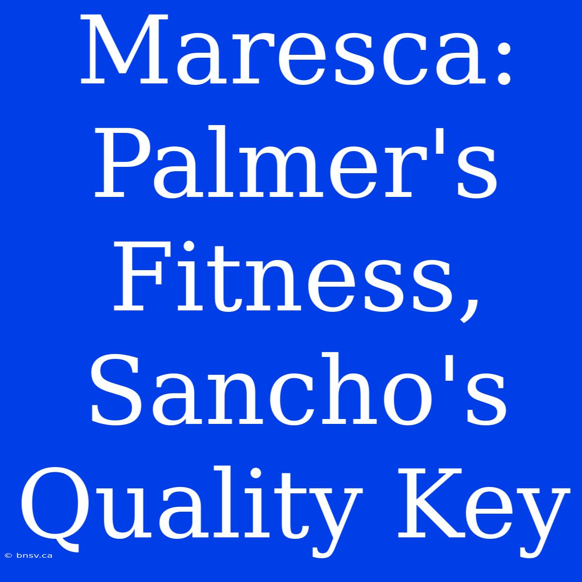 Maresca: Palmer's Fitness, Sancho's Quality Key