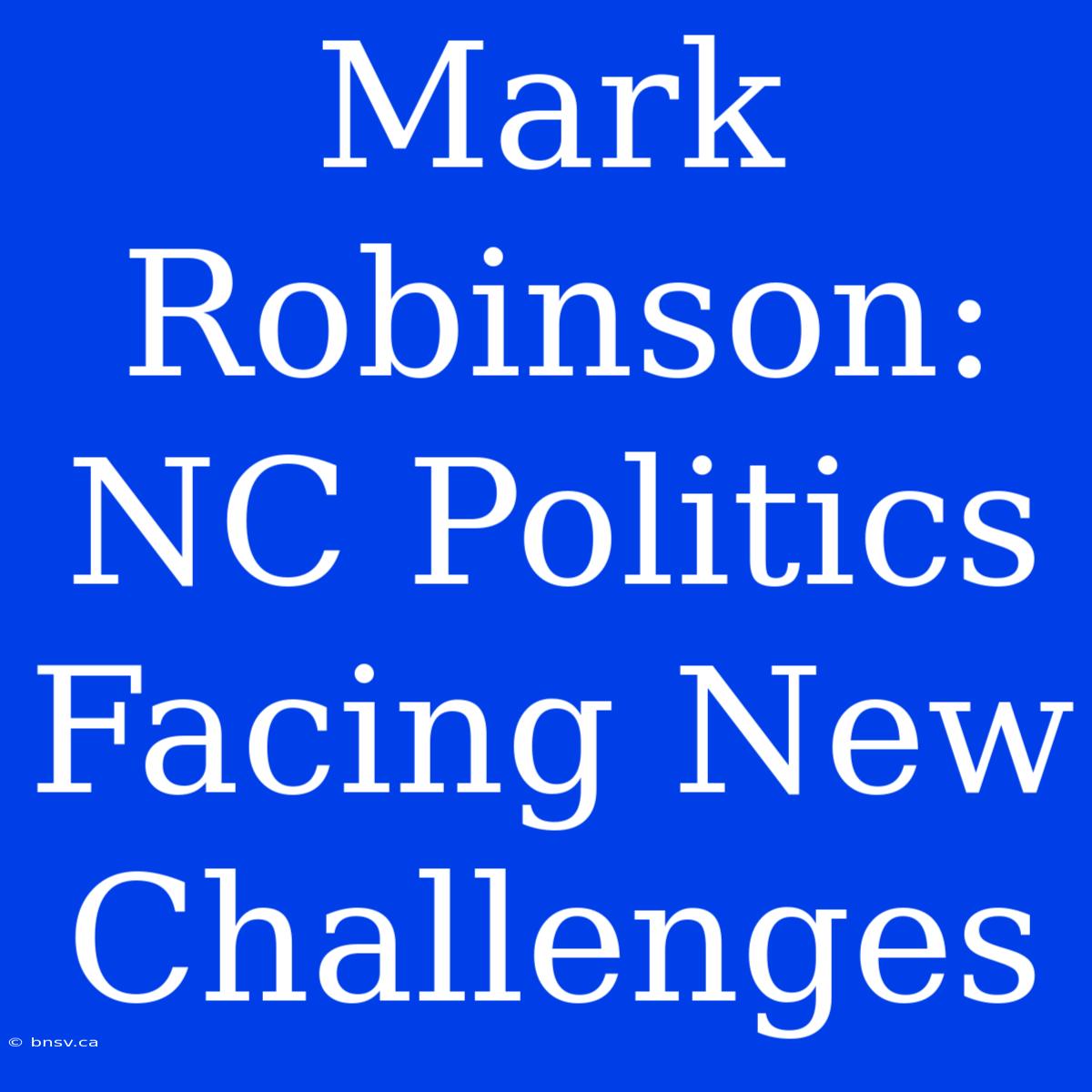 Mark Robinson: NC Politics Facing New Challenges