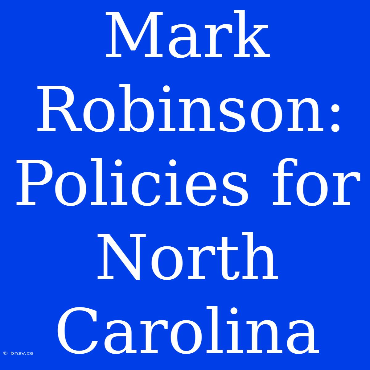 Mark Robinson: Policies For North Carolina