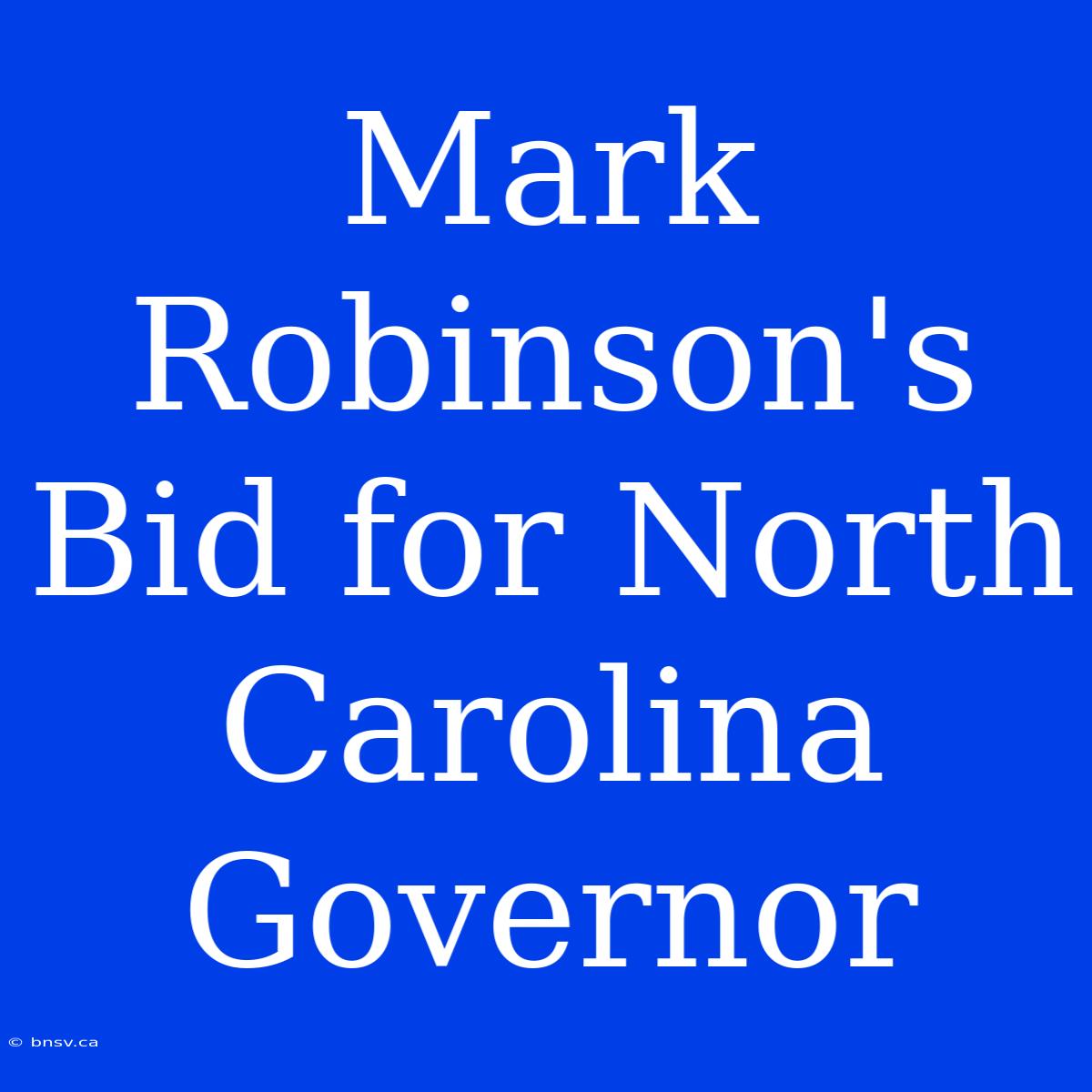 Mark Robinson's Bid For North Carolina Governor