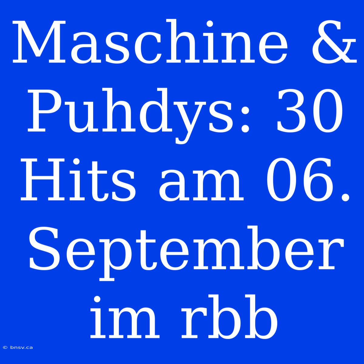 Maschine & Puhdys: 30 Hits Am 06. September Im Rbb