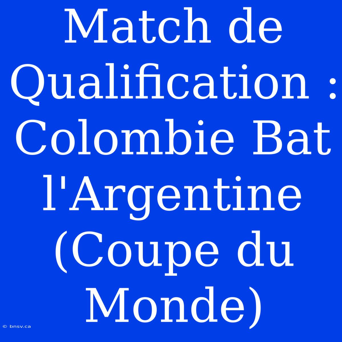 Match De Qualification : Colombie Bat L'Argentine (Coupe Du Monde)