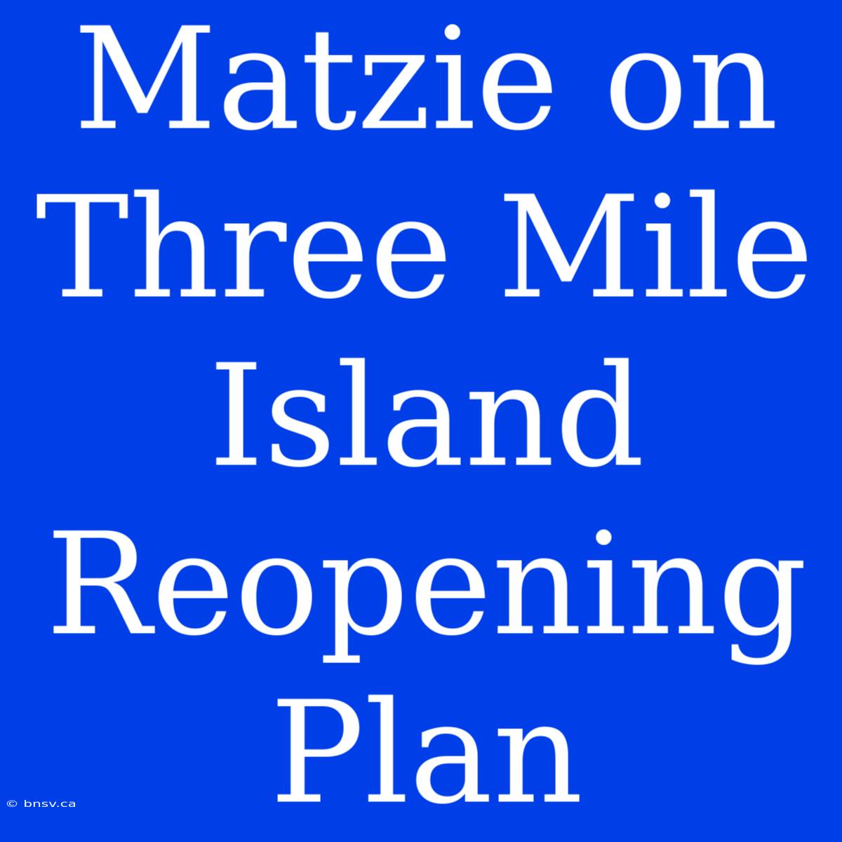 Matzie On Three Mile Island Reopening Plan