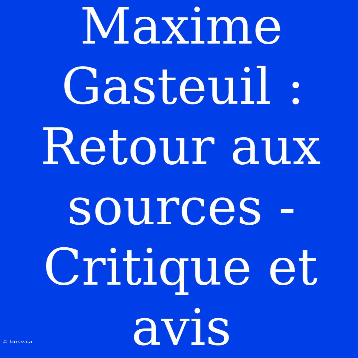 Maxime Gasteuil : Retour Aux Sources - Critique Et Avis