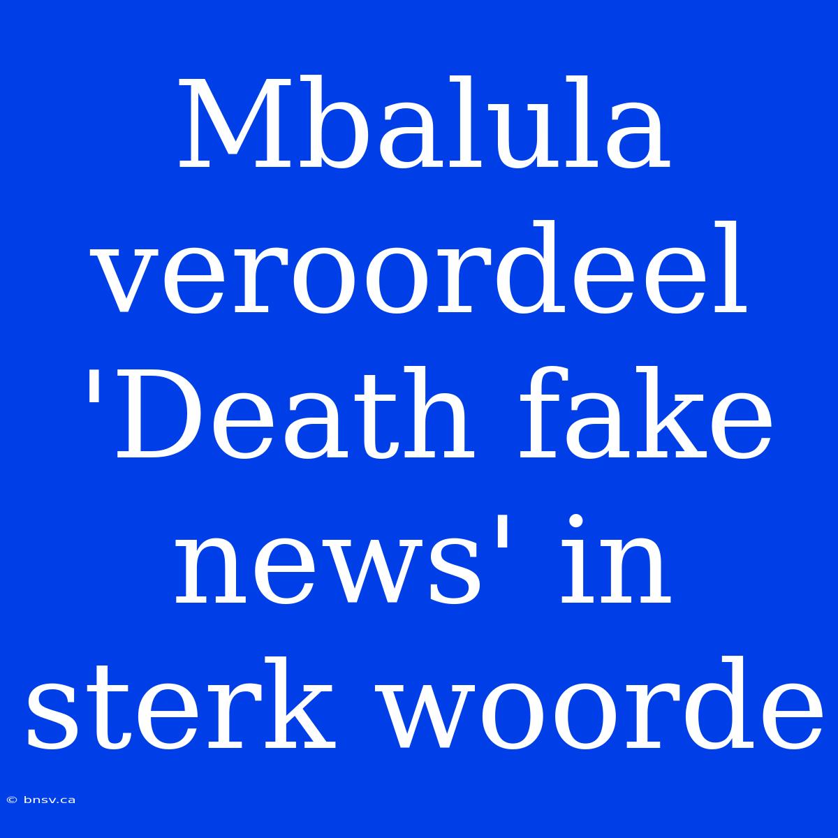 Mbalula Veroordeel 'Death Fake News' In Sterk Woorde