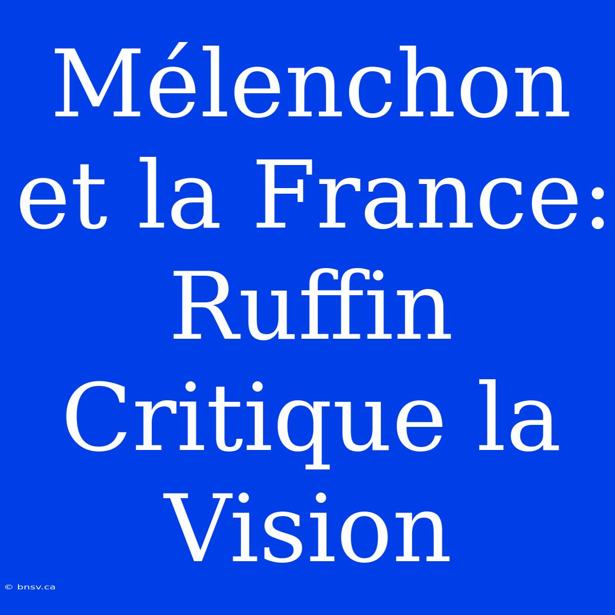 Mélenchon Et La France: Ruffin Critique La Vision