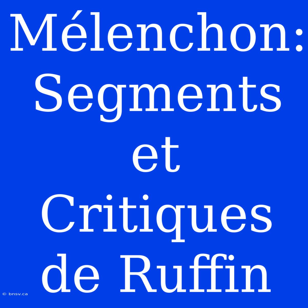 Mélenchon: Segments Et Critiques De Ruffin