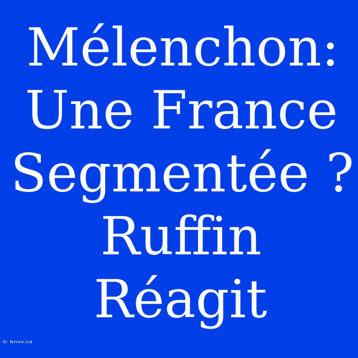 Mélenchon: Une France Segmentée ? Ruffin Réagit