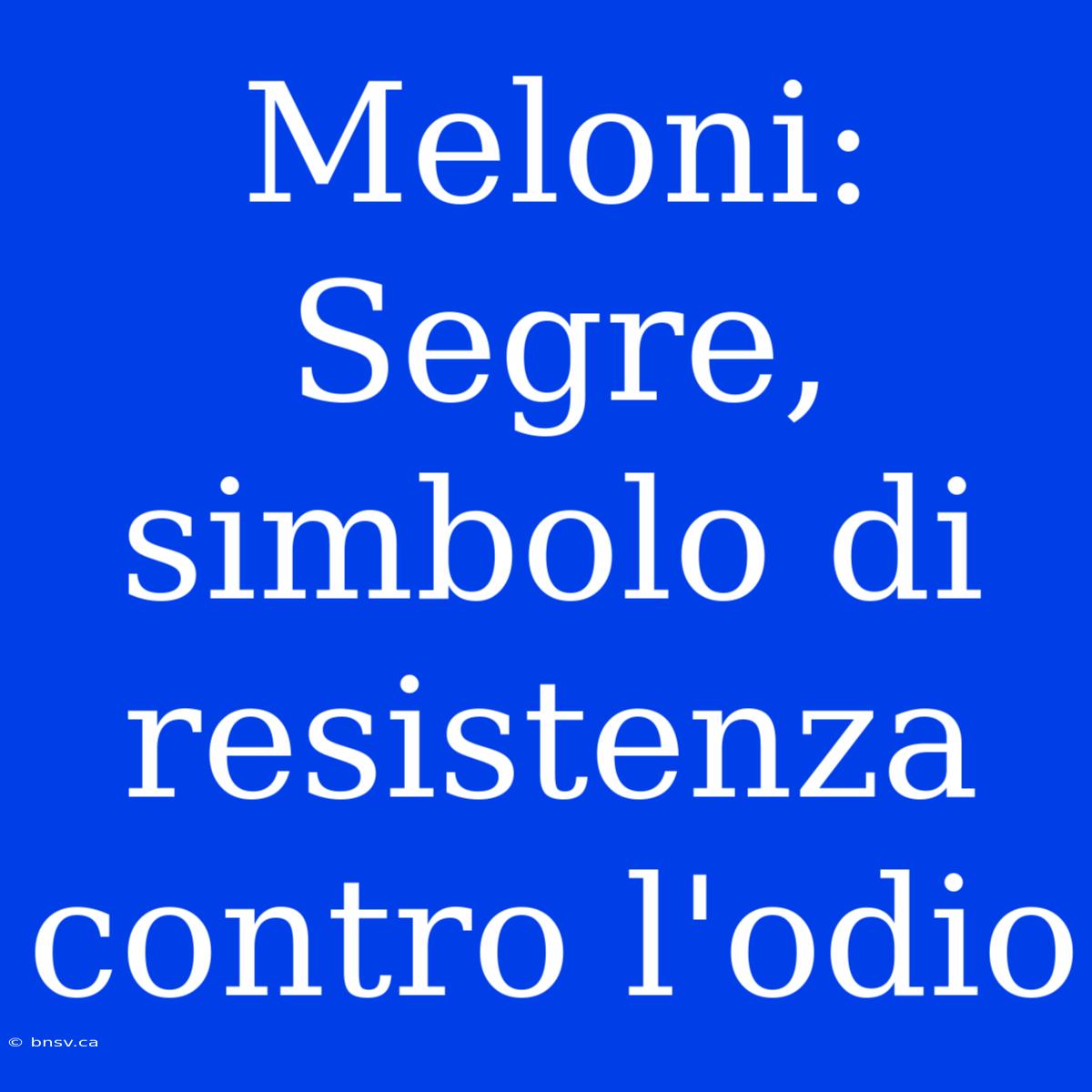 Meloni: Segre, Simbolo Di Resistenza Contro L'odio